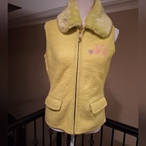 Lisa International green faux fur vest! CUSTOM WITH the letters AKA and a rose